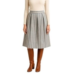 A68 Vintage Wool Gray Stripe Cream A-line 70s Skirt Medium